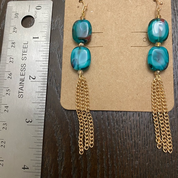 D: Aqua Swirl Dangling Earrings - Picture 4 of 5